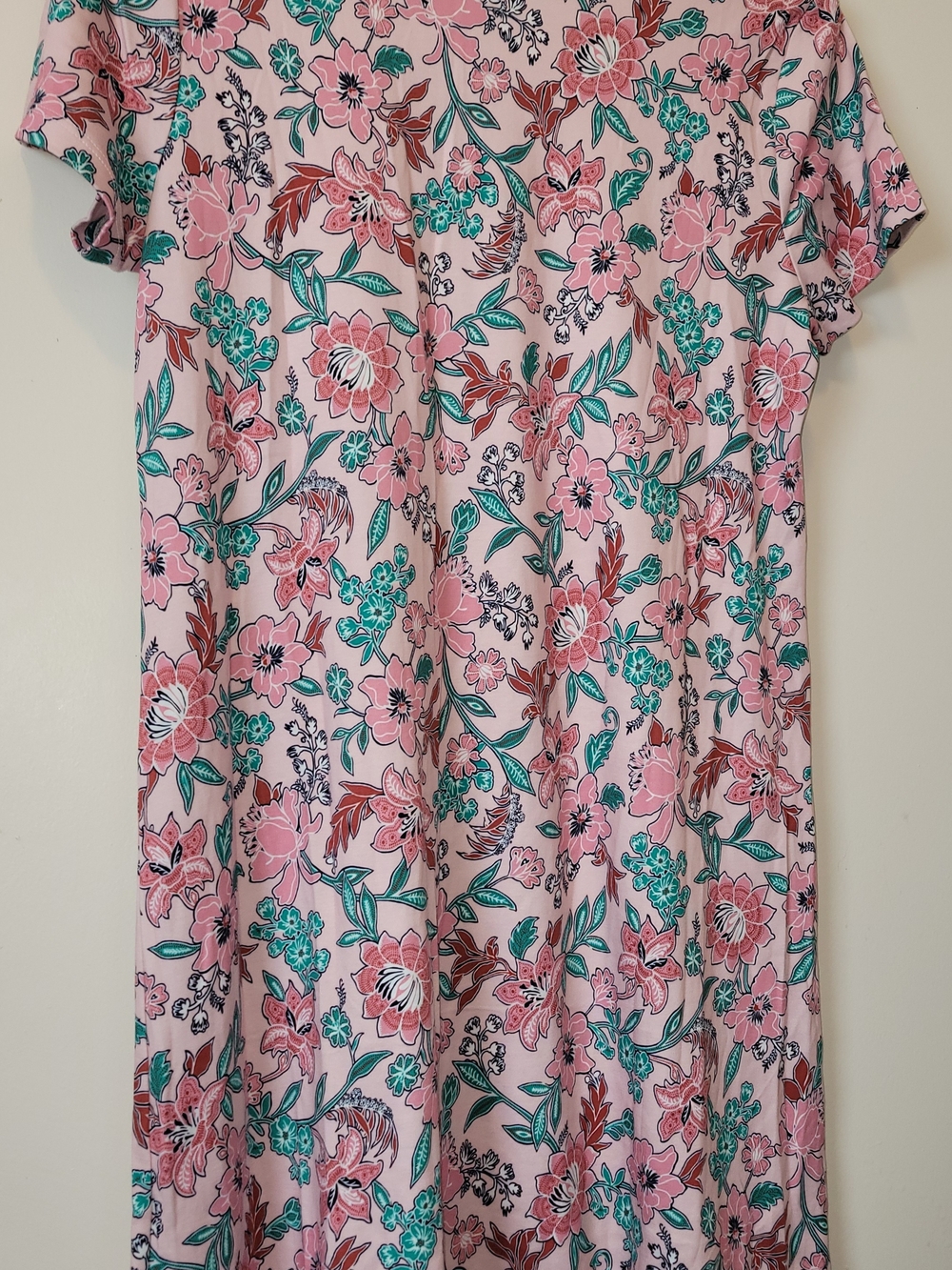 Lands' End Pink Floral Scoop-Neck Tunic with Teal Accents - Picture 6 of 6